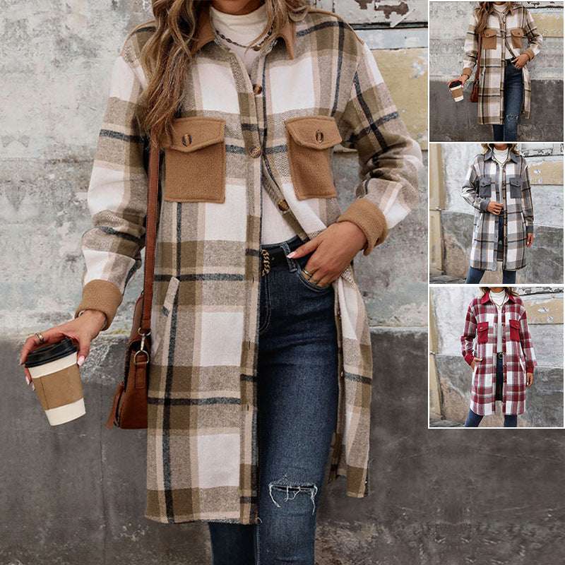 Plaid Elegance Long Winter Coat - Automation and Energy