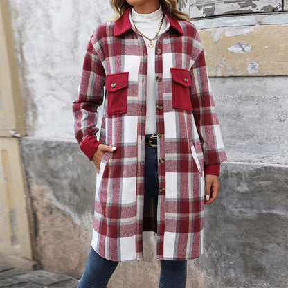 Plaid Elegance Long Winter Coat