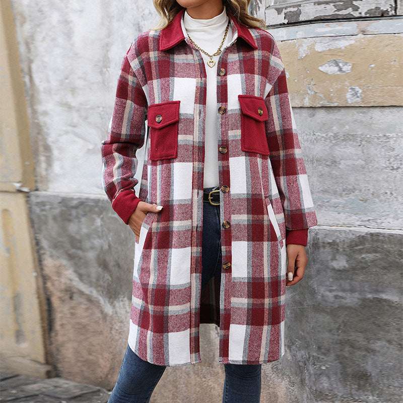 Plaid Elegance Long Winter Coat - Automation and Energy