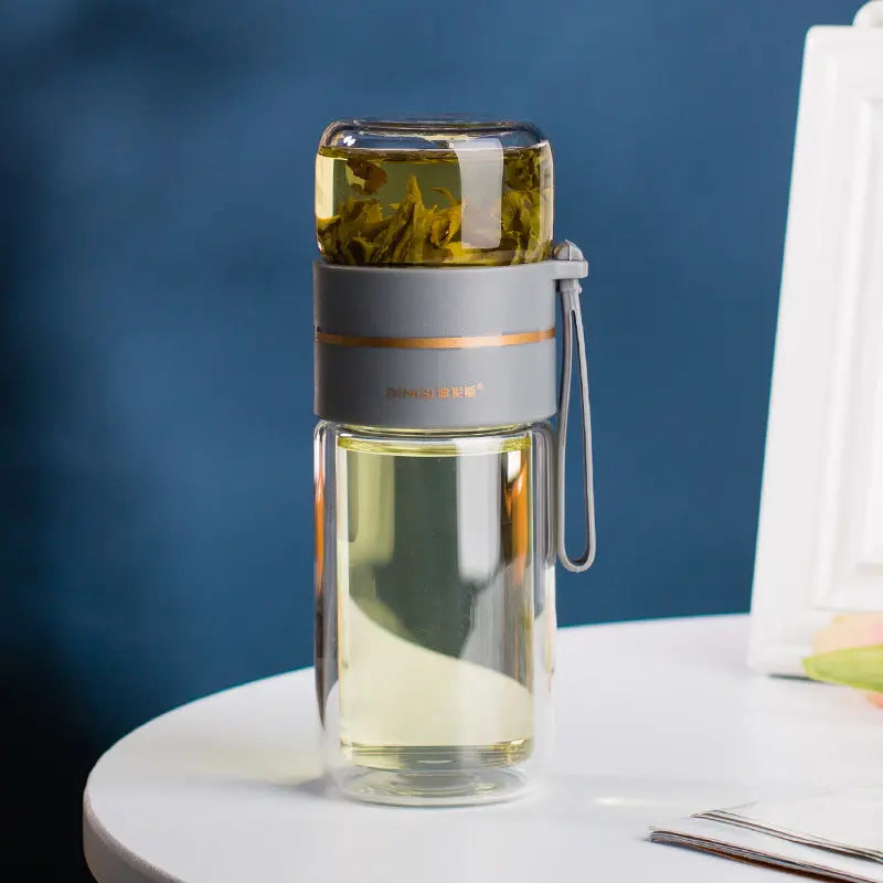 Glass Water Bottle with Tea Infuser Filter, Leak-Proof