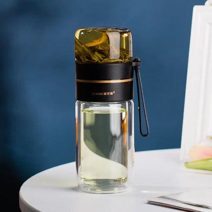 Glass Water Bottle with Tea Infuser Filter, Leak-Proof