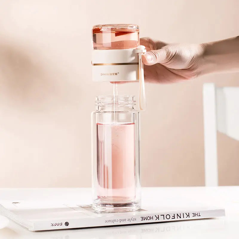 Glass Water Bottle with Tea Infuser Filter, Leak-Proof