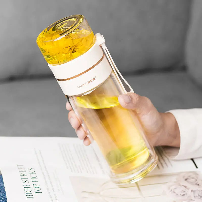 Glass Water Bottle with Tea Infuser Filter, Leak-Proof