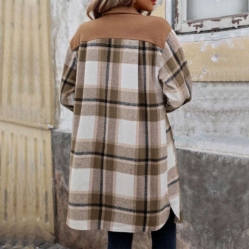 Plaid Elegance Long Winter Coat - Automation and Energy