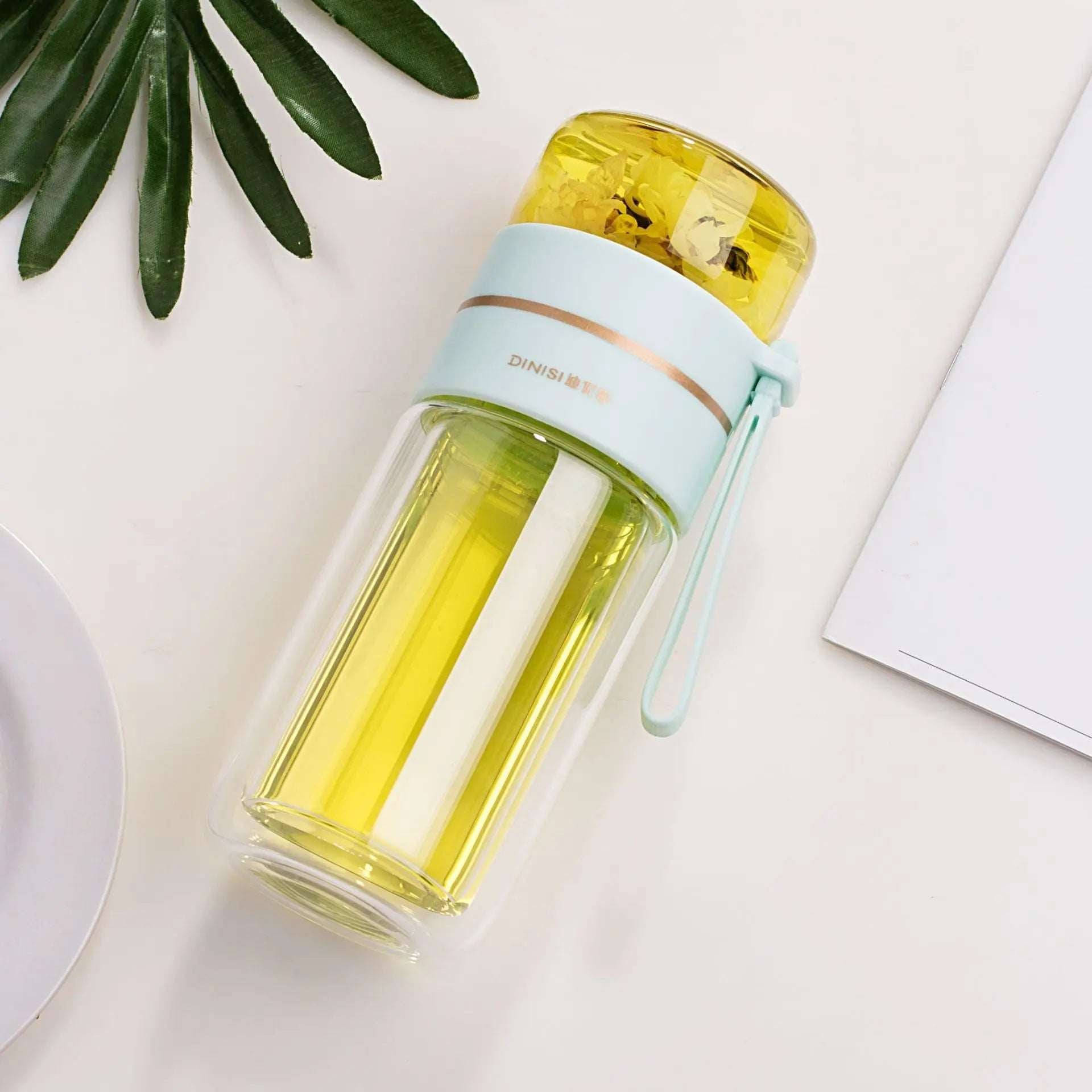 Glass Water Bottle with Tea Infuser Filter, Leak-Proof