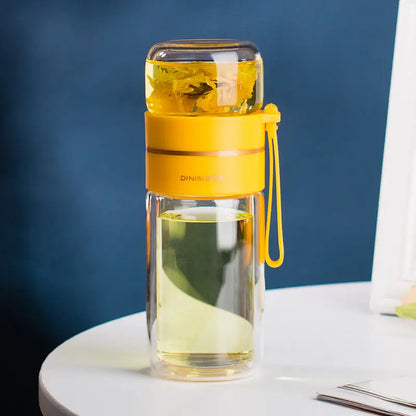 Glass Water Bottle with Tea Infuser Filter, Leak-Proof