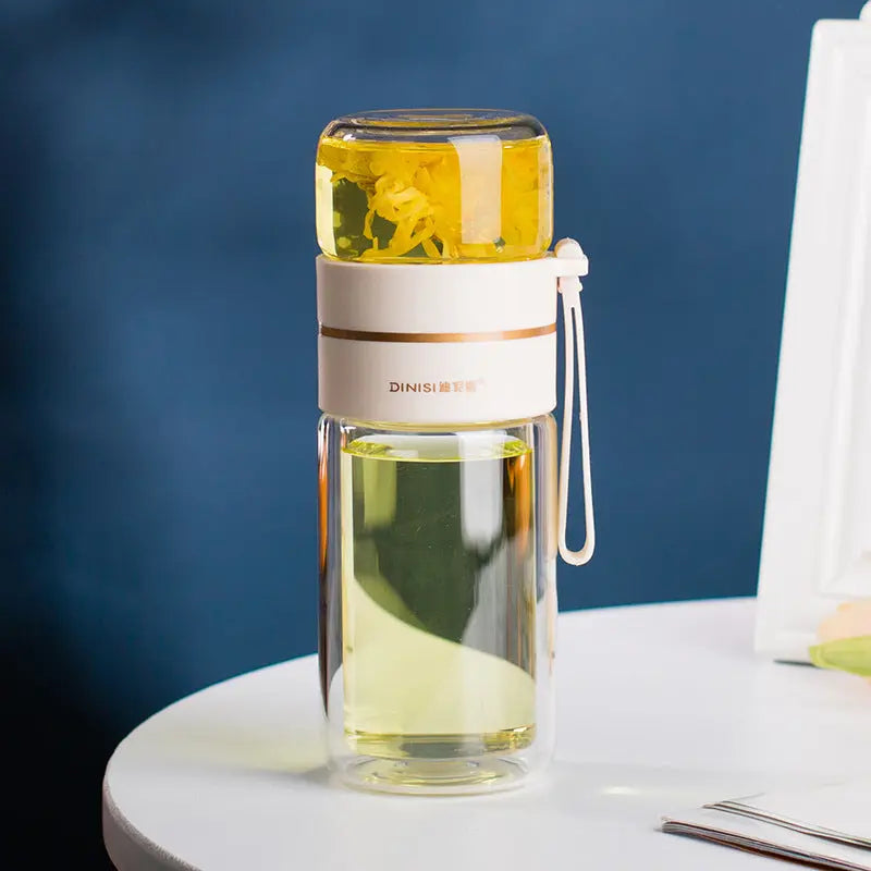 Glass Water Bottle with Tea Infuser Filter, Leak-Proof