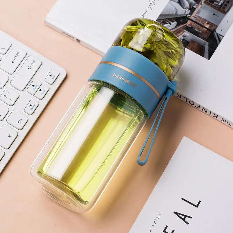 Glass Water Bottle with Tea Infuser Filter, Leak-Proof