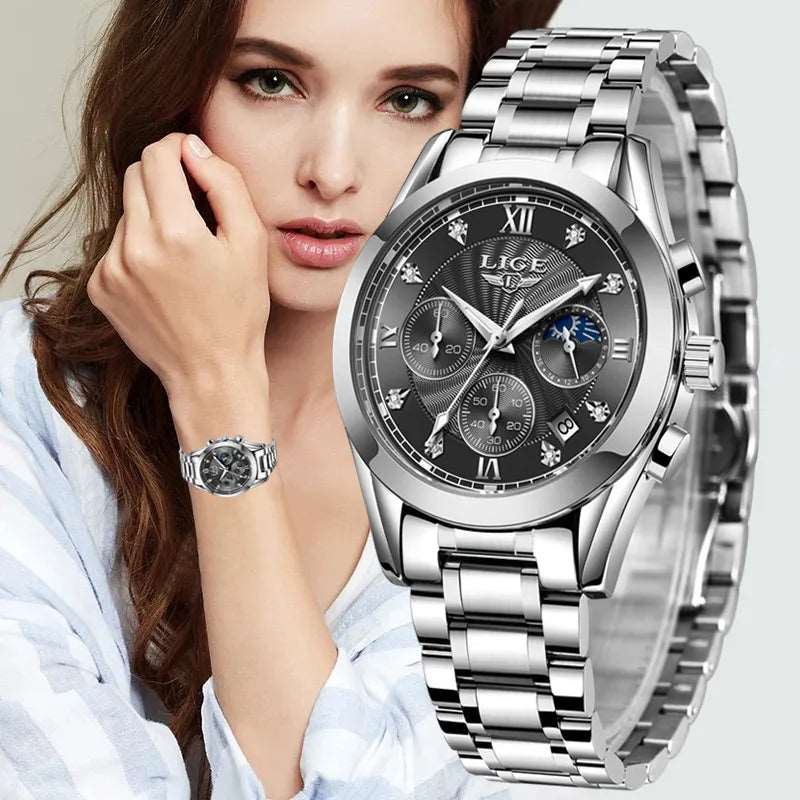 Watch Women's Luxury with Waterproof Gold Steel Strap