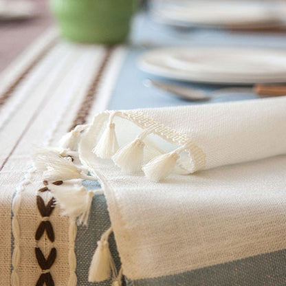 Plaid Linen Decorative Tablecloth with Tassel, Waterproof, Thick, Rectangular