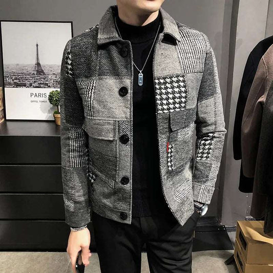 Jacket Men's Plaid Fleece Warm Casual Slim