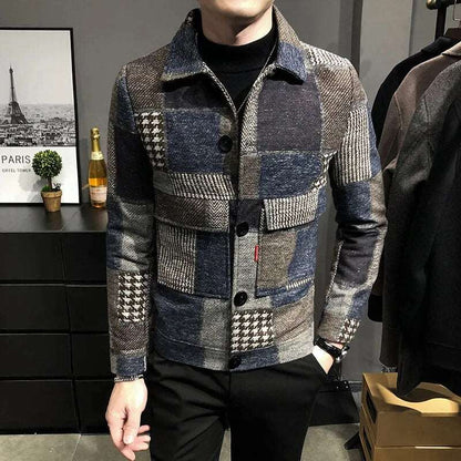 Jacket Men's Plaid Fleece Warm Casual Slim