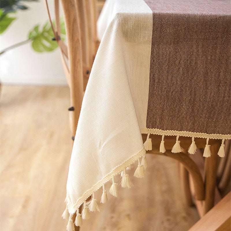 Plaid Linen Decorative Tablecloth with Tassel, Waterproof, Thick, Rectangular