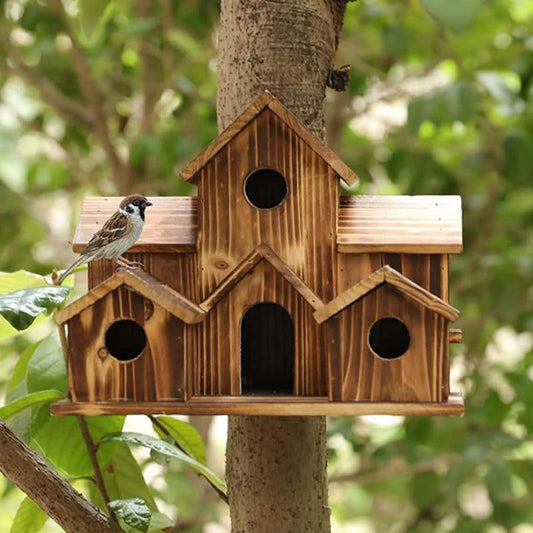 Decoración creativa de madera hecha a mano para jardín y casa de pájaros