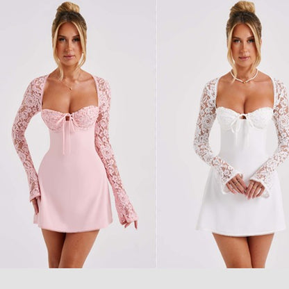 Vestido de encaje de manga larga para mujer