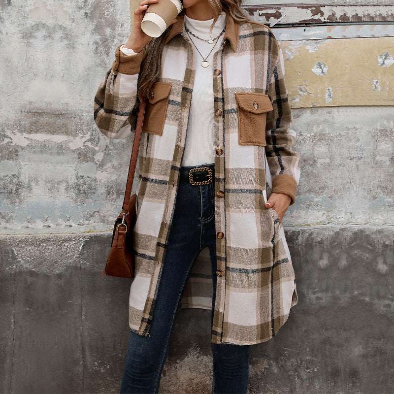 Plaid Elegance Long Winter Coat - Automation and Energy