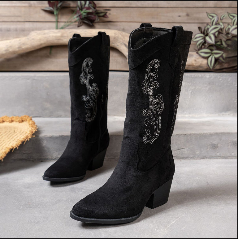 Embroidered Elegance Side-Zip Boots