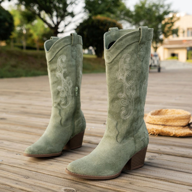 Embroidered Elegance Side-Zip Boots