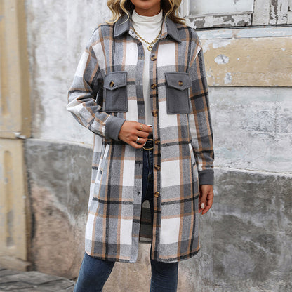 Plaid Elegance Long Winter Coat