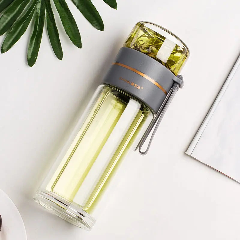 Glass Water Bottle with Tea Infuser Filter, Leak-Proof