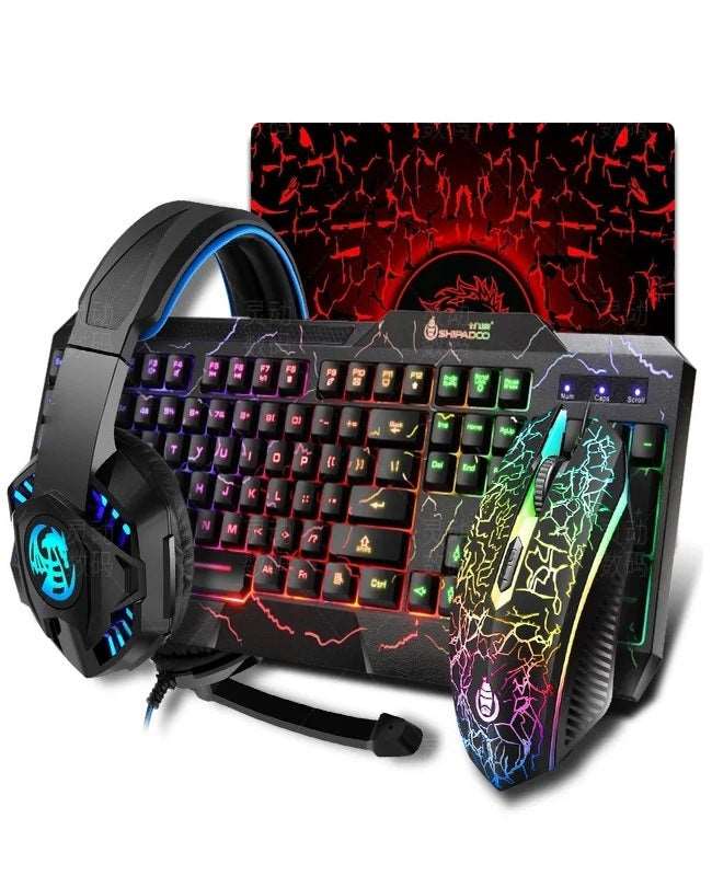 keyboard 4 in 1 gaming mouse backlight headset multimedia ergonomic design